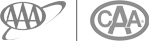 The image shows two logos: one for AAA with a circular design and an orbit, and the other for CAA with letters inside an oval shape.