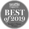 A round badge from Seattle Magazine states "Best of 2019 Readers' Choice Winner."