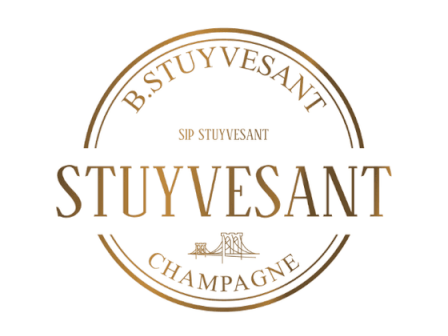 The image is a logo featuring the words "B. Stuyvesant Champagne" with "Stuyvesant" prominently centered and a bridge illustration below.