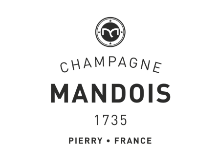 The image features the Champagne Mandois logo with details: "1735," "Pierry," "France," and a circular emblem on top.