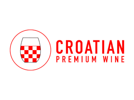 Logo for "Croatian Premium Wine" with a red checkered pattern in a wine glass icon.