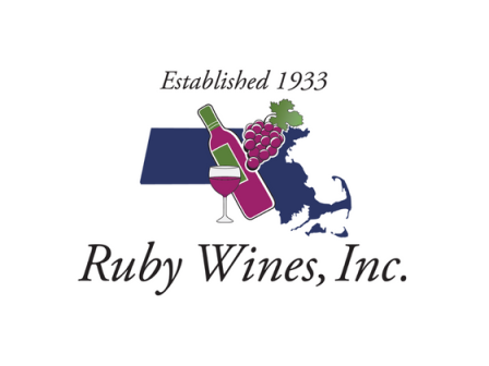 Logo of Ruby Wines, Inc. featuring a wine bottle, glass, grapes over a map silhouette, with "Established 1933" text.