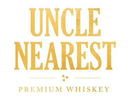 The image shows the logo for "Uncle Nearest Premium Whiskey" in gold text on a white background, with two stars below the text.
