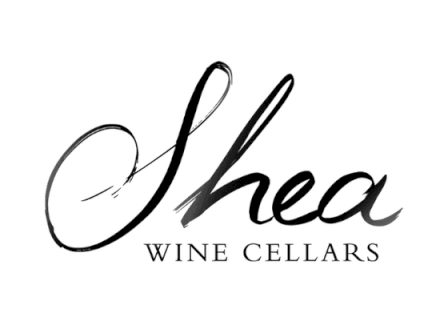 The image shows the logo for "Shea Wine Cellars" with elegant script and typography on a white background.