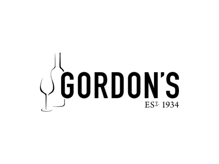 The image features the logo "Gordon's" with an outline of a wine bottle and glass, and the text "EST. 1934" beside it.
