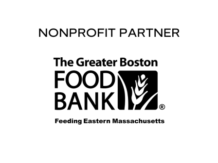 Logo of The Greater Boston Food Bank with text "NONPROFIT PARTNER" and "Feeding Eastern Massachusetts" displayed.