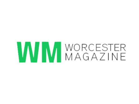The image shows the logo of "Worcester Magazine" with "WM" in bold green letters and the full name in gray text.