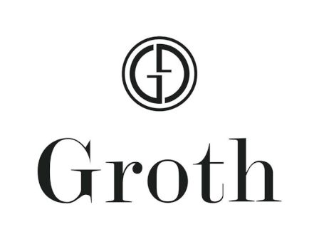 A black &ldquo;Groth&rdquo; wordmark logo sits under a circular emblem with an internal &ldquo;G&rdquo; shape.
